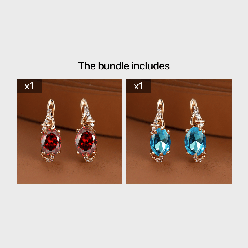 Women's 18K Gold Plated Blue Stone Stud Earrings - Elegant Round Oval Cut, Synthetic Cubic Zirconia, Copper Ear Needle - All-Season Jewelry | Trendy Design | Durable Plating