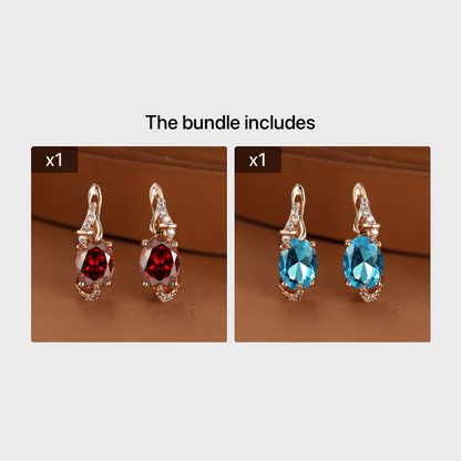 Women's 18K Gold Plated Blue Stone Stud Earrings - Elegant Round Oval Cut, Synthetic Cubic Zirconia, Copper Ear Needle - All-Season Jewelry | Trendy Design | Durable Plating