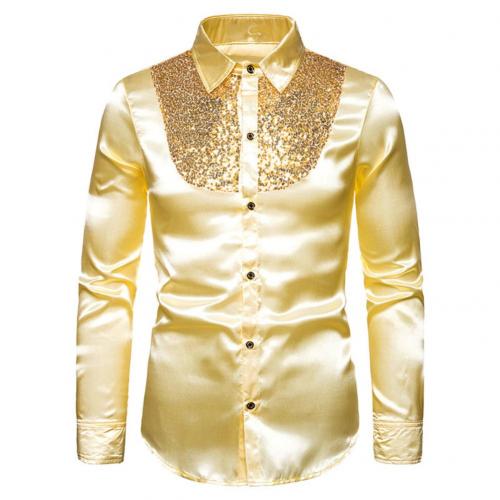 Men's Lapel Sequined Long Sleeve Shirt