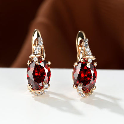 Women's 18K Gold Plated Blue Stone Stud Earrings - Elegant Round Oval Cut, Synthetic Cubic Zirconia, Copper Ear Needle - All-Season Jewelry | Trendy Design | Durable Plating