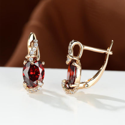 Women's 18K Gold Plated Blue Stone Stud Earrings - Elegant Round Oval Cut, Synthetic Cubic Zirconia, Copper Ear Needle - All-Season Jewelry | Trendy Design | Durable Plating
