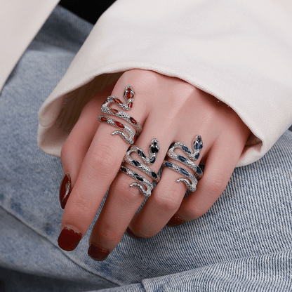 Exquisite Snake Personality Ring Silver Plated Jewelry For Women Hand Accessories