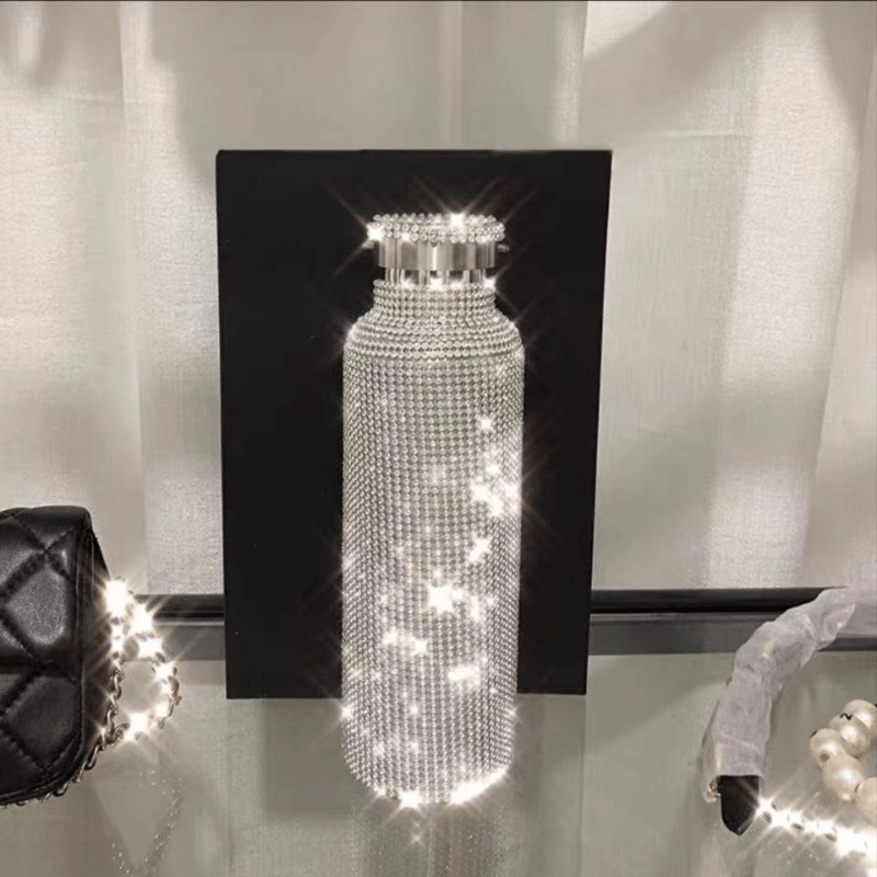 [Sparkling Water Bottle] Elegant Sparkling 350/500/750ml Bling Stainless Steel Water Bottle | Leakproof Lid, Thermal Insulation for Hot & Cold Drinks, Modern Rectangular Design - Perfect Christmas, Mother's Day, Graduation Gi