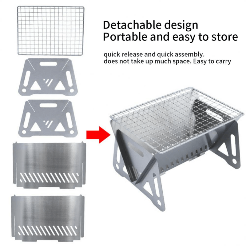 1pc Outdoor Portable Grill Stainless Steel Mini Camping Oven Ventilation Charcoal Stove Folding Picnic BBQ Camping Accessories