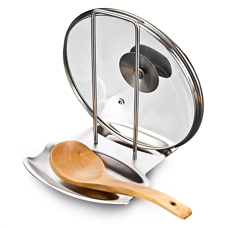 1pc Stainless Steel Pot Cover Rack, Household Kitchen Storage Rack, Pot Cover Storage Tray, Spoon Rack, Table Top, Seated With Tray