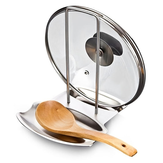 1pc Stainless Steel Pot Cover Rack, Household Kitchen Storage Rack, Pot Cover Storage Tray, Spoon Rack, Table Top, Seated With Tray