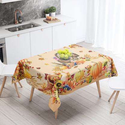 1pc Premium Thanksgiving Tablecloth - Vibrant Turkey & Pumpkin Pattern - Waterproof Oilproof, Washable - Rectangular Kitchen Dining Decor for Unforgettable Harvest Parties