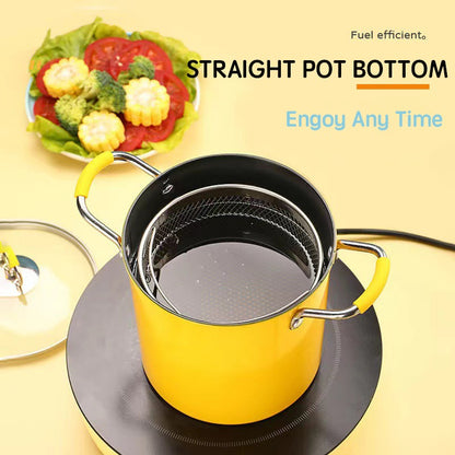 1pc YIMUWN Tempura Frying Pot - Small, Less-Oily Smoke, Fine Iron Uncoated, Ideal for Induction & Gas Stoves, Kitchen Cookware|Smokeless Cooking|Fine Mesh Frying