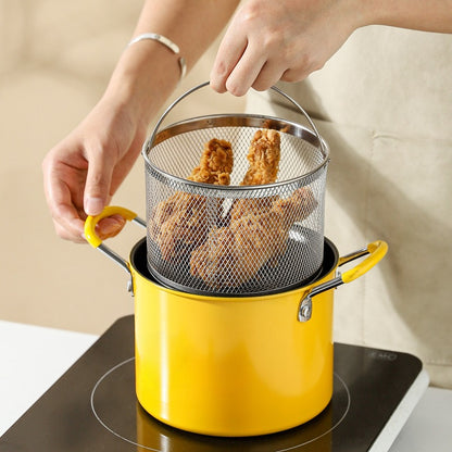 1pc YIMUWN Tempura Frying Pot - Small, Less-Oily Smoke, Fine Iron Uncoated, Ideal for Induction & Gas Stoves, Kitchen Cookware|Smokeless Cooking|Fine Mesh Frying