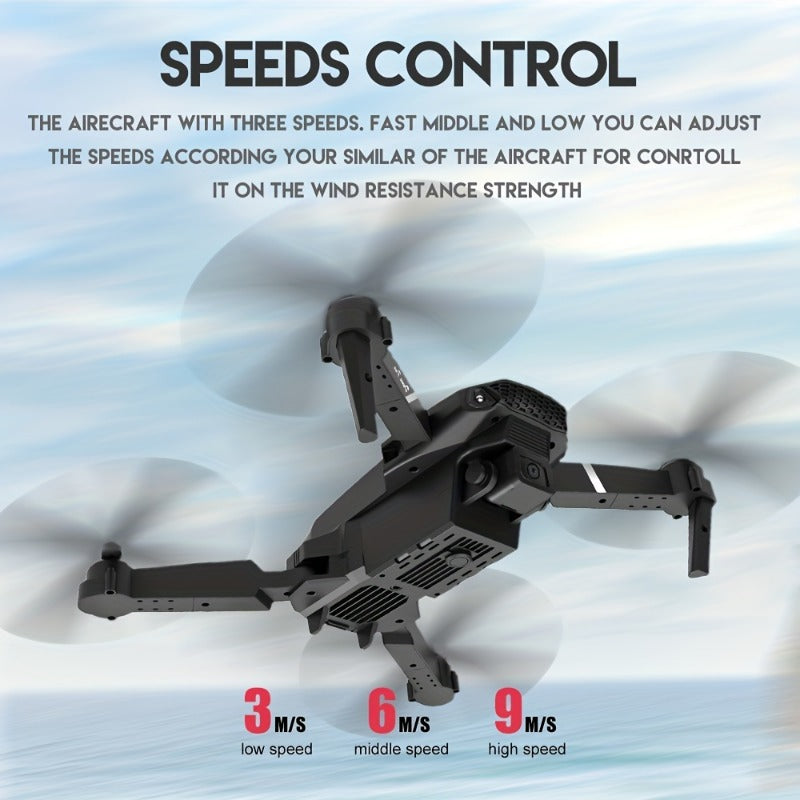 KBDFA E88 Drone - HD WIFI Helicopter with 4K Camera, Foldable Quadcopter, 1181.1inch Maximum Flight Altitude, 3m/s Speed, 5 Minute Battery Life, Black and Gray, Rechargeable Li-Polymer Battery, 1800mAh, 1181.1inch Control Ran
