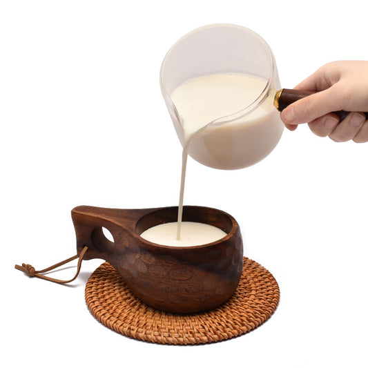Handmade Wooden Milk Cup Acacia Wood Coffee Mugs with Carrying Rope Handle Camping Drinkware Cups Artifact Kitchen Tools