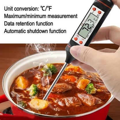 1pc Instant Read Digital Meat Thermometer with Probe - Stainless Steel, LCD Display, -200°C to 550°C Range - Perfect for BBQ, Cooking, Grilling, and Candy Making