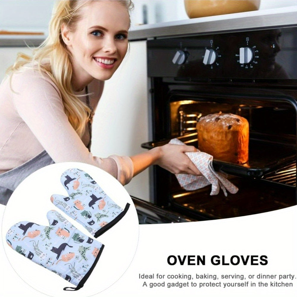 [1 Pair Heat Resistant Gloves] 1 Pair Oven Gloves, Thickened Insulated Gloves, Heat Resistant Anti Scalding Gloves, Oven Gloves For Kitchen, Gauntlet Oven Mitts Breathable For Cake Cookware Microwave Pizza Chef Pot BBQ, Kitch