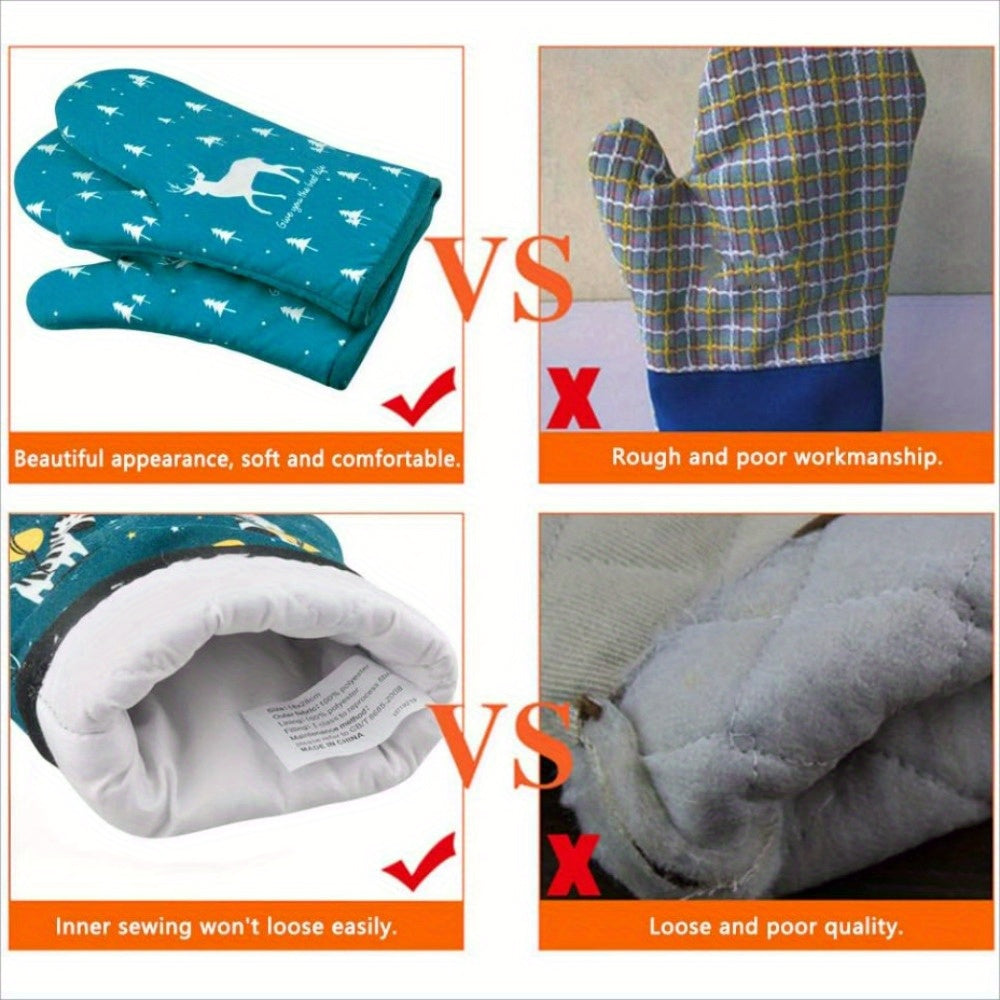 [1 Pair Heat Resistant Gloves] 1 Pair Oven Gloves, Thickened Insulated Gloves, Heat Resistant Anti Scalding Gloves, Oven Gloves For Kitchen, Gauntlet Oven Mitts Breathable For Cake Cookware Microwave Pizza Chef Pot BBQ, Kitch
