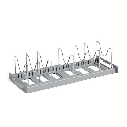 [1pc Adjustable Pot Organizer Rack] 1pc Expandable Stainless Steel Pot Organizer Rack with Adjustable Dividers, Uncharged Multi-Purpose Kitchen Cabinet Cookware Storage Solution for Pots and Pans Organization