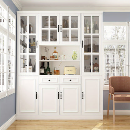 1pc Large Kitchen Hutch Storage Cabinet Sideboard With Hutch & Glass Doors, Pantry Cabinet And Kitchen Storage, Drawers & Shelves And Doors, For Hallway White (63''W X 15.7''D X 78.7''H)