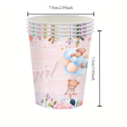 68pcs, Baby Shower Party Tableware Set, Bear Disposable Dinnerware Set, Table Decor, Birthday Decor, Boy Or Girl Party Atmosphere Props, Holiday Supplies