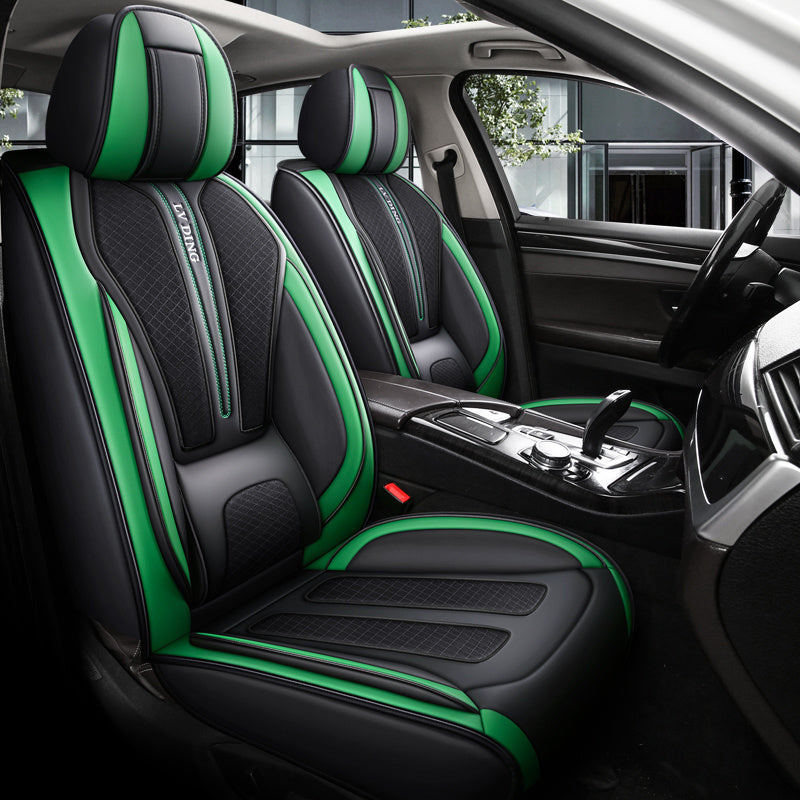 Full Set Car Seat Covers, Sport Style, Universal Fit, Full Coverage, Breathable Mesh, Lumbar Support, Trendy Automotive Seat Protector, All-Season