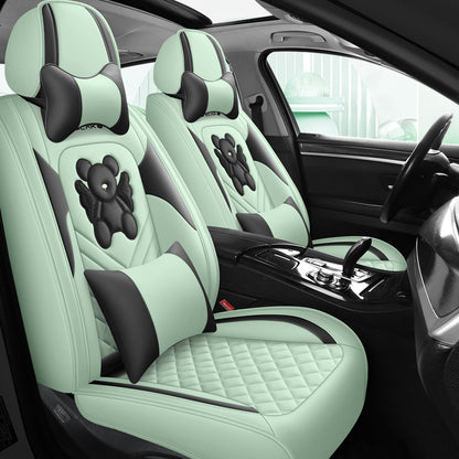 Universal Fit PU Leather Car Seat Covers Set, Cartoon Design, Full Wrap, Non-Washable for Vehicle, All-Season, No Filler - 5 Seats Deluxe Edition