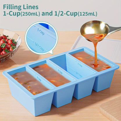 2pcs Silicone Soup Freezer Trays With Lids, Water Blue - Perfect For Freezing Broth, Sauces, Kitchen Storage Accessories