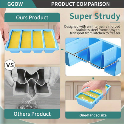 2pcs Silicone Soup Freezer Trays With Lids, Water Blue - Perfect For Freezing Broth, Sauces, Kitchen Storage Accessories
