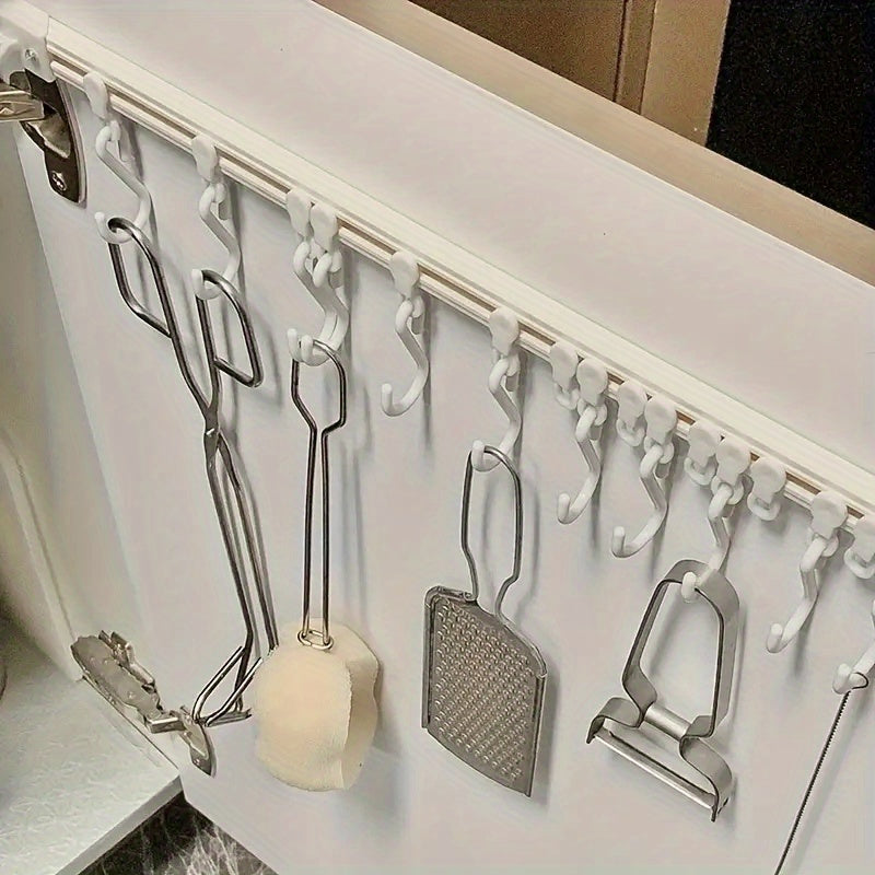 [No Drilling Storage Rack Sliding] Easy-Install Kitchen Storage Rack with Sliding Hooks - No Drilling Required, Adhesive Backing for Easy Organization, Utility Hooks