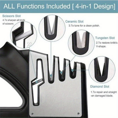 4-in-1 Professional Tungsten Fast Sharpener for Kitchen Knives and Scissors - Household Knife Tool