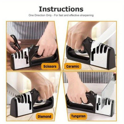 4-in-1 Professional Tungsten Fast Sharpener for Kitchen Knives and Scissors - Household Knife Tool