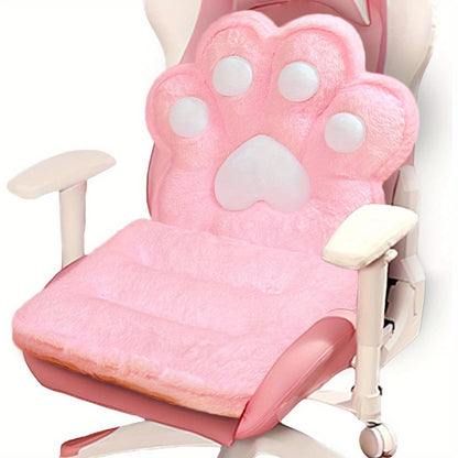L-Shape Cat Paw Cushion - Soft Milk Velour Plush Chair Pillow with Faux Rabbit Fur, Cute Kawaii Gaming & Office Seat Cushion for Gamer Girls, Comfy Floor Seat for Room Decor, 100% Polyester, Dry Clean Only