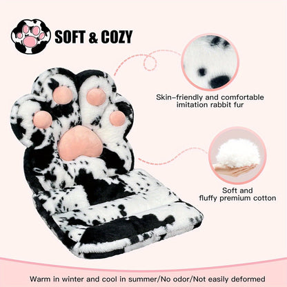 L-Shape Cat Paw Cushion - Soft Milk Velour Plush Chair Pillow with Faux Rabbit Fur, Cute Kawaii Gaming & Office Seat Cushion for Gamer Girls, Comfy Floor Seat for Room Decor, 100% Polyester, Dry Clean Only