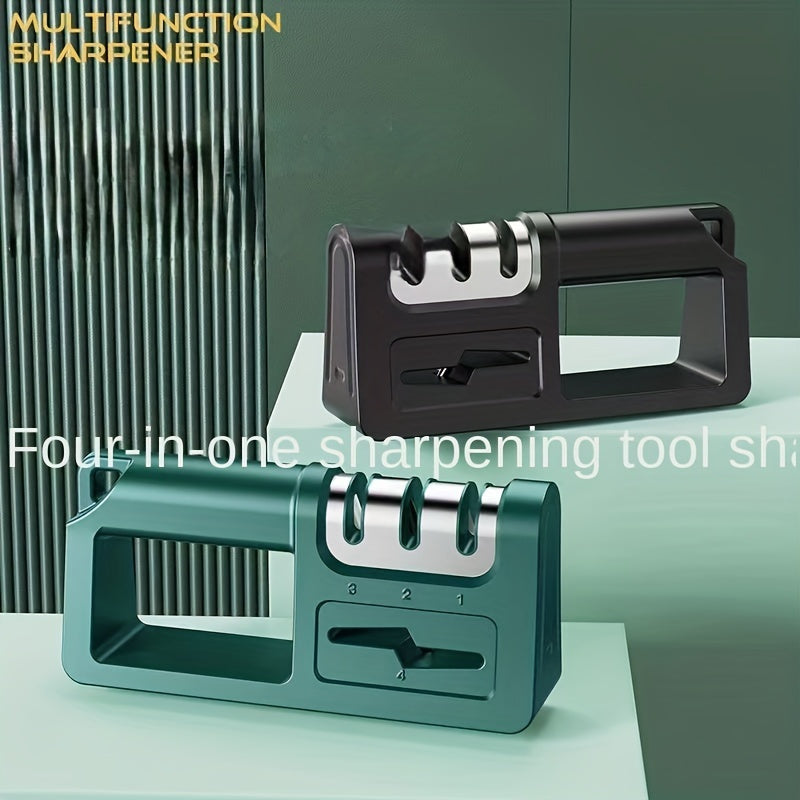[1pc Four-in-One Quick Sharpener] 1pc Diamond Sharpening Stone, Multi-Functional Four-in-One Manual Quick Sharpener for Kitchen Knives, Scissors, and Tools - Household Sharpener with Coarse and Fine Slots