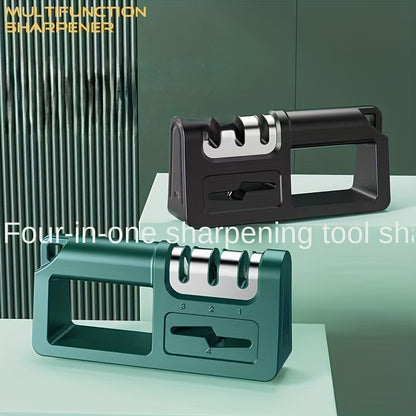 [1pc Four-in-One Quick Sharpener] 1pc Diamond Sharpening Stone, Multi-Functional Four-in-One Manual Quick Sharpener for Kitchen Knives, Scissors, and Tools - Household Sharpener with Coarse and Fine Slots