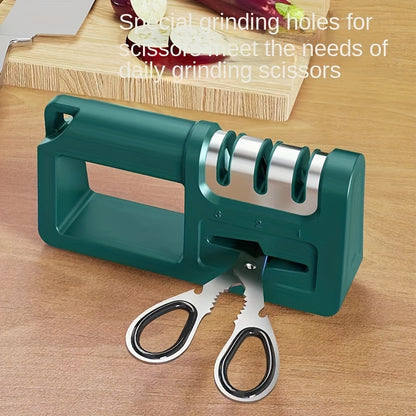 [1pc Four-in-One Quick Sharpener] 1pc Diamond Sharpening Stone, Multi-Functional Four-in-One Manual Quick Sharpener for Kitchen Knives, Scissors, and Tools - Household Sharpener with Coarse and Fine Slots