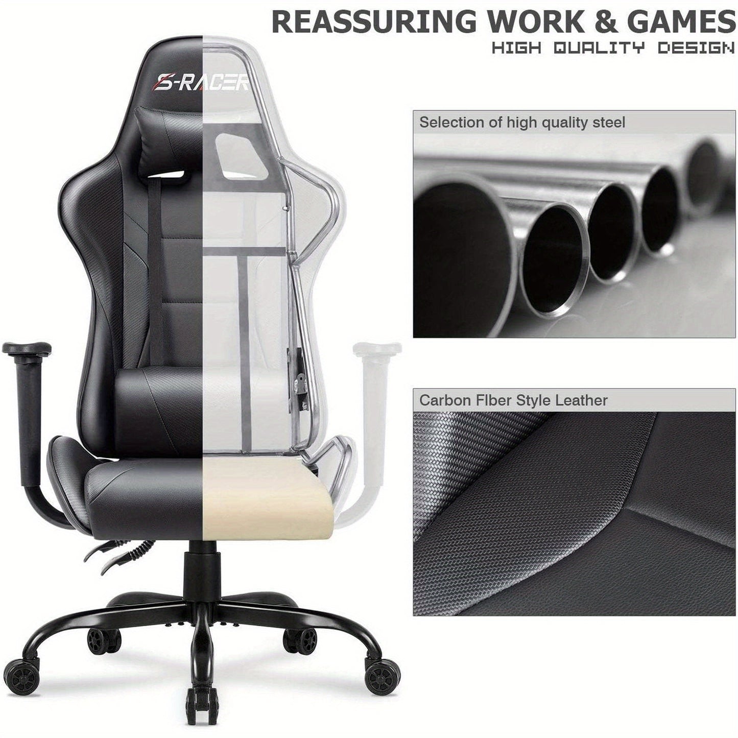 Gaming Chair Office Chair High Back Racing Computer Chair PU Leather Adjustable Seat Height Swivel Chair Ergonomic Executive Chair with Headrest