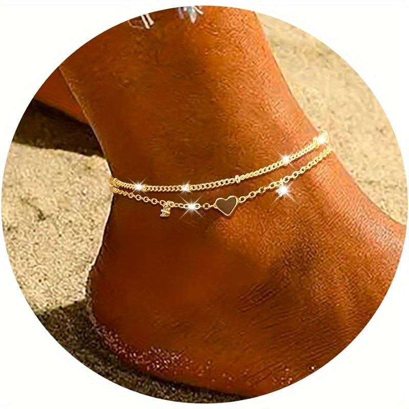 Sterling Silver Anklet Bracelets for Women Waterproof, 925 Sliver Plated CZ &amp; Heart Charm Dainty Layer Anklets for Women Trendy, Simple Chain Anklets Set Gifts for Teen Girl, Jewelry Gifts for Her Women Mom Wife Girlfrien