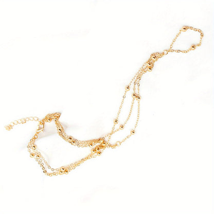 [Bohemian Beach Anklets] 2 Pieces Bohemian Beach Anklets - Tassel Crystal Ankle Strap Toe Ring Foot Chain - Summer Barefoot Sandals Wedding Bridal Accessories Holiday Party Jewelry