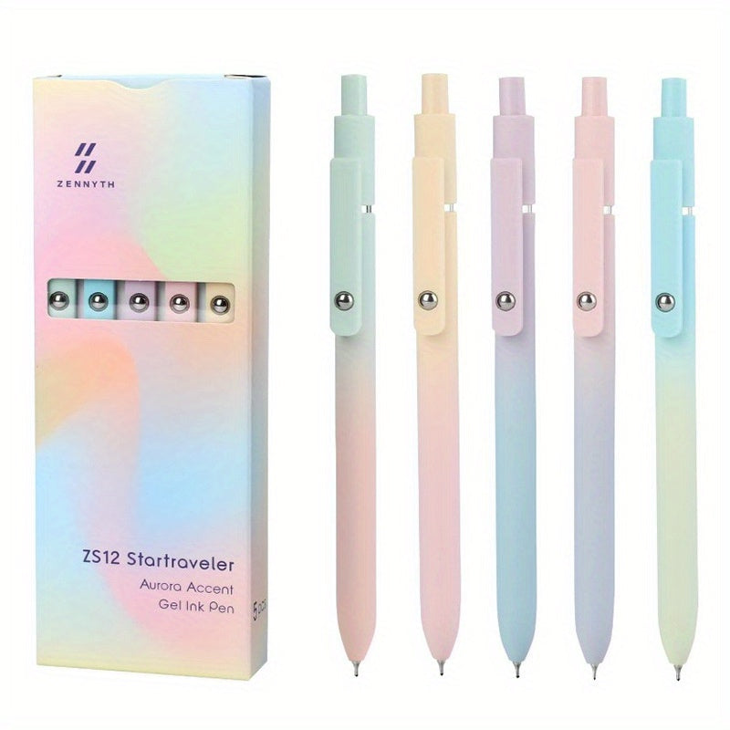 5-Pack Gel Ink Ballpoint Pens: Medium Point (0.5mm), Soft Silicone Barrel, Durable Clip, Retractable Design, Quick-Drying, Sleek Aesthetic Writing Instruments for Office & School Supplies, Journaling, Gifts for Teens & Adults