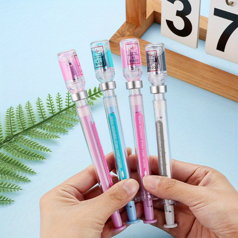 2-Pack Syringe Gel Ink Pens, Novelty Decompression Signatures Rollerball Pens, Medical Vaccine Themed Writing Instruments for Nurses, Doctors, Students