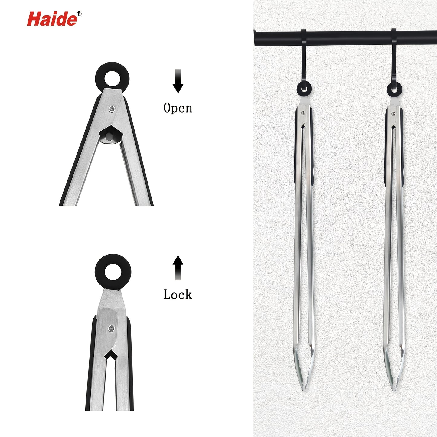 1pc 18inch Food Tongs Stainless Steel Silicone Heat Resistant Tongs Bread Clamp Salad Clip Outdoor Camping Picnic Hiking, Cookware Barbecue Tool Accessories