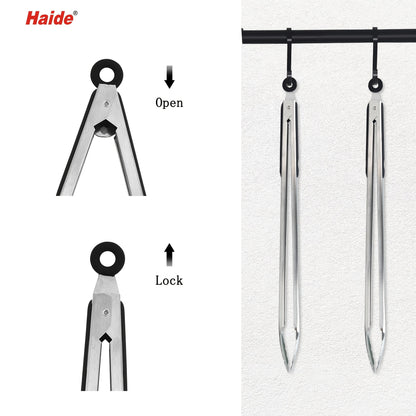 1pc 18inch Food Tongs Stainless Steel Silicone Heat Resistant Tongs Bread Clamp Salad Clip Outdoor Camping Picnic Hiking, Cookware Barbecue Tool Accessories