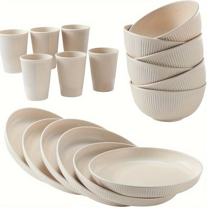 18/6pcs Unbreakable Plastic Dinnerware Set, Round, Polka Dots, Lightweight and Dishwasher Safe, Colorful, with Plants Theme, for Dorm, Kitchen, Camping, RV, and Party