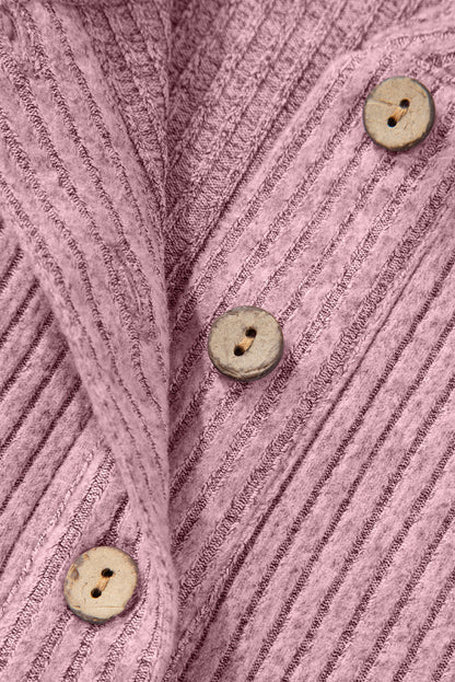 Pink Ribbed Texture Drop Shoulder Henley Knit Top