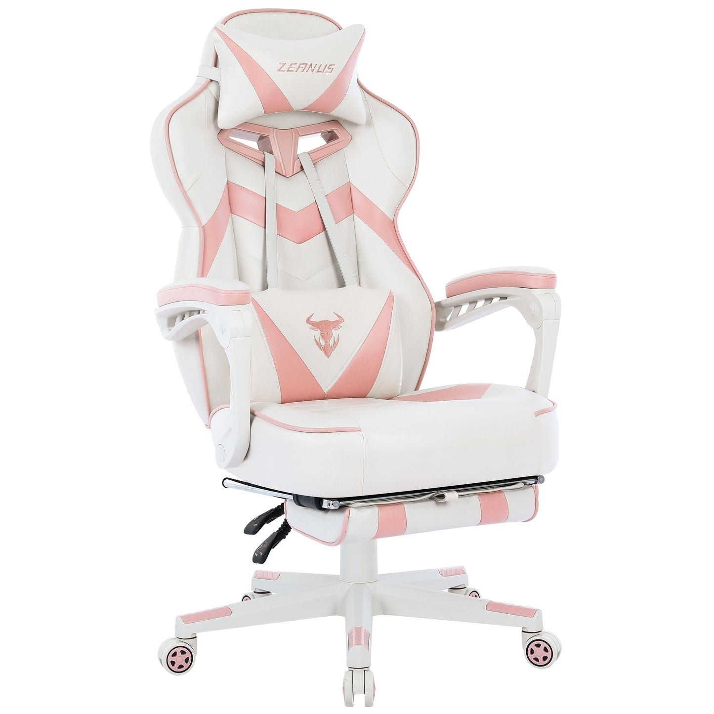 ZEANUS Pink Gaming Chair for Adults & Girls - Ergonomic High Backrest with Massage, Reclining Swivel Office Computer Chair, Racing Style Design with Footrest & Adjustable Armrests, Metal Frame & Soft Foam Padding, Bright Pink