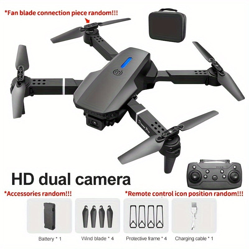 KBDFA E88 Drone - HD WIFI Helicopter with 4K Camera, Foldable Quadcopter, 1181.1inch Maximum Flight Altitude, 3m/s Speed, 5 Minute Battery Life, Black and Gray, Rechargeable Li-Polymer Battery, 1800mAh, 1181.1inch Control Ran