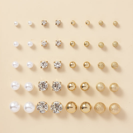 20 Pairs Simple Multi-Size Stud Earrings Set | Zinc Alloy and Glass, Suitable for Daily and Gift Giving Occasions, Perfect for All Seasons