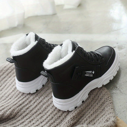 Women'S Winter High-Top Boots - Warm Fleece-Lined Ankle Boots with Thick Sole, Lace-Up Casual Style, &, Perfect for Cold Weather Comfort, Winter Boots