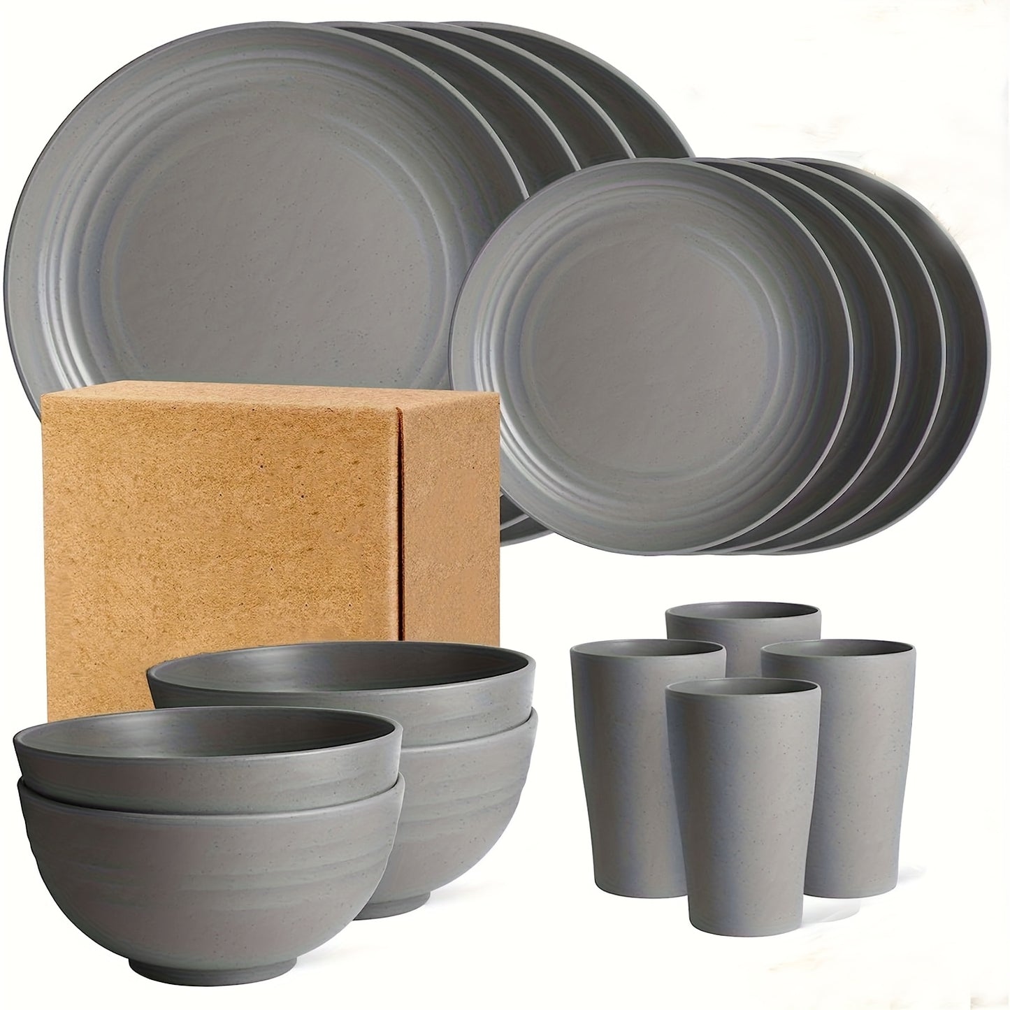 Premium Family Outdoor Dinnerware Set - 16 Unbreakable Pieces, Microwave - and Dishwasher - Safe, Black Set with 8 Plates, 4 Bowls and 4 Cups