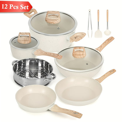 5/12/15pcs Non-stick Pan & Pot Set, Kitchen Cookware Set Detachable Handle, Non-stick Cooker Induction Cookware Set, Detachable Handle, Cookware Set for Commercial Cooking Tools