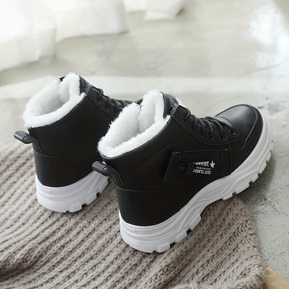 Women'S Winter High-Top Boots - Warm Fleece-Lined Ankle Boots with Thick Sole, Lace-Up Casual Style, &, Perfect for Cold Weather Comfort, Winter Boots