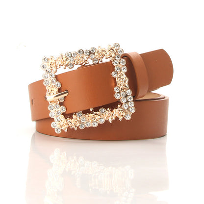 [Elegant Belt] 2023 Women's Fashion Accessory, Elegant Alloy Rhinestone Pin Buckle Belt, Versatile Dress Decorative Accessory, Casual & Sporty Style, Hand Washable - Ideal for Weekend and Festive Occasions, Weekend Casual Wea